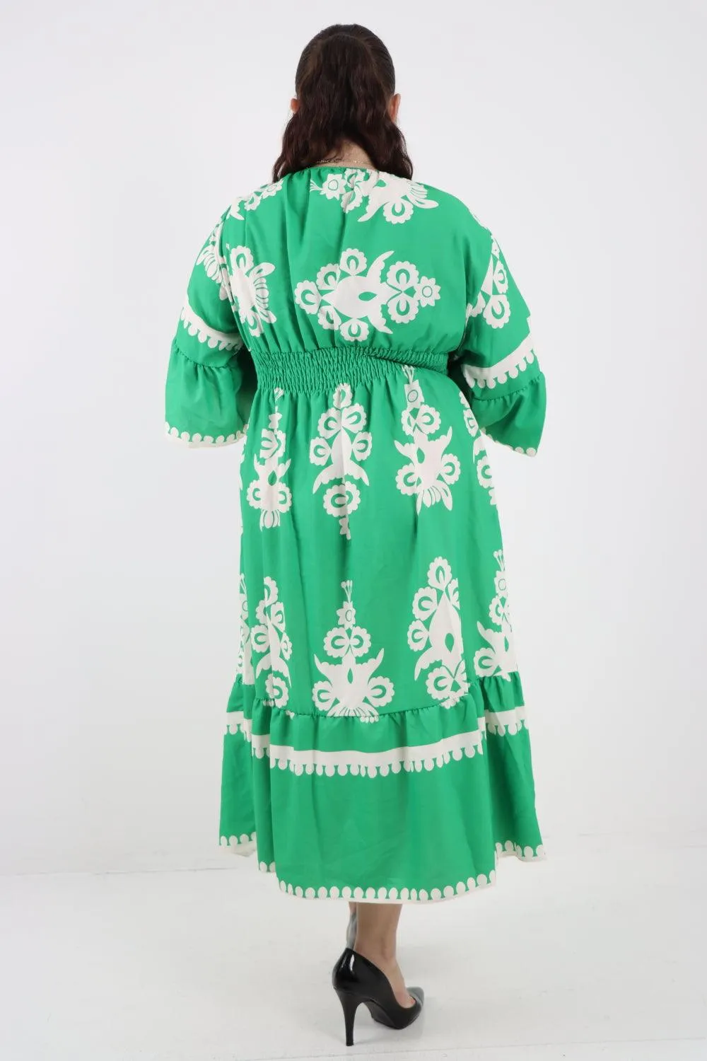 Shirred Elasticated Waist Printed Maxi Dress