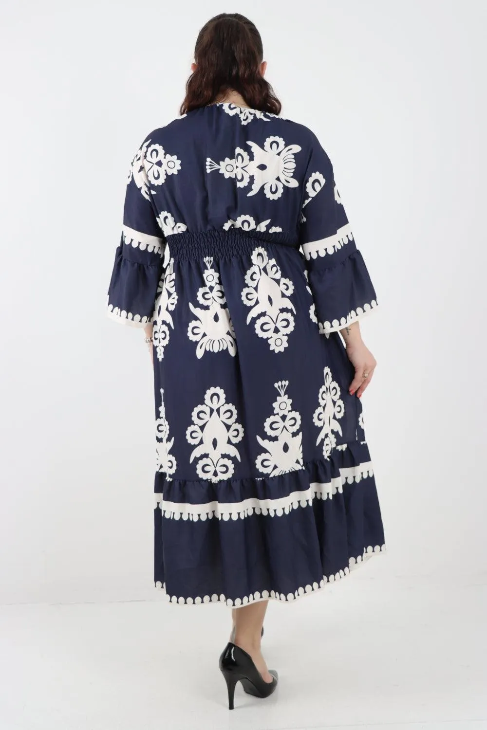 Shirred Elasticated Waist Printed Maxi Dress