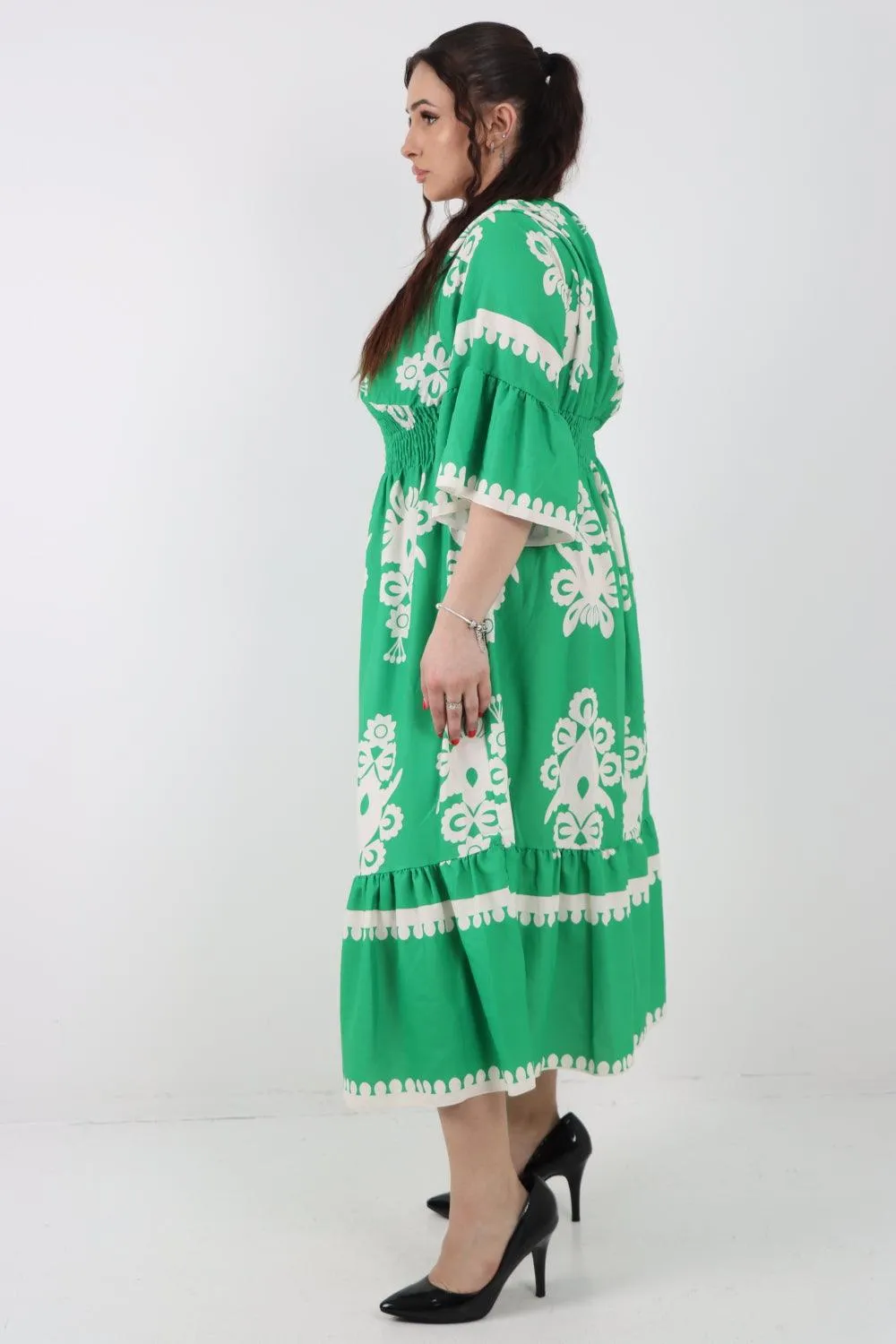 Shirred Elasticated Waist Printed Maxi Dress