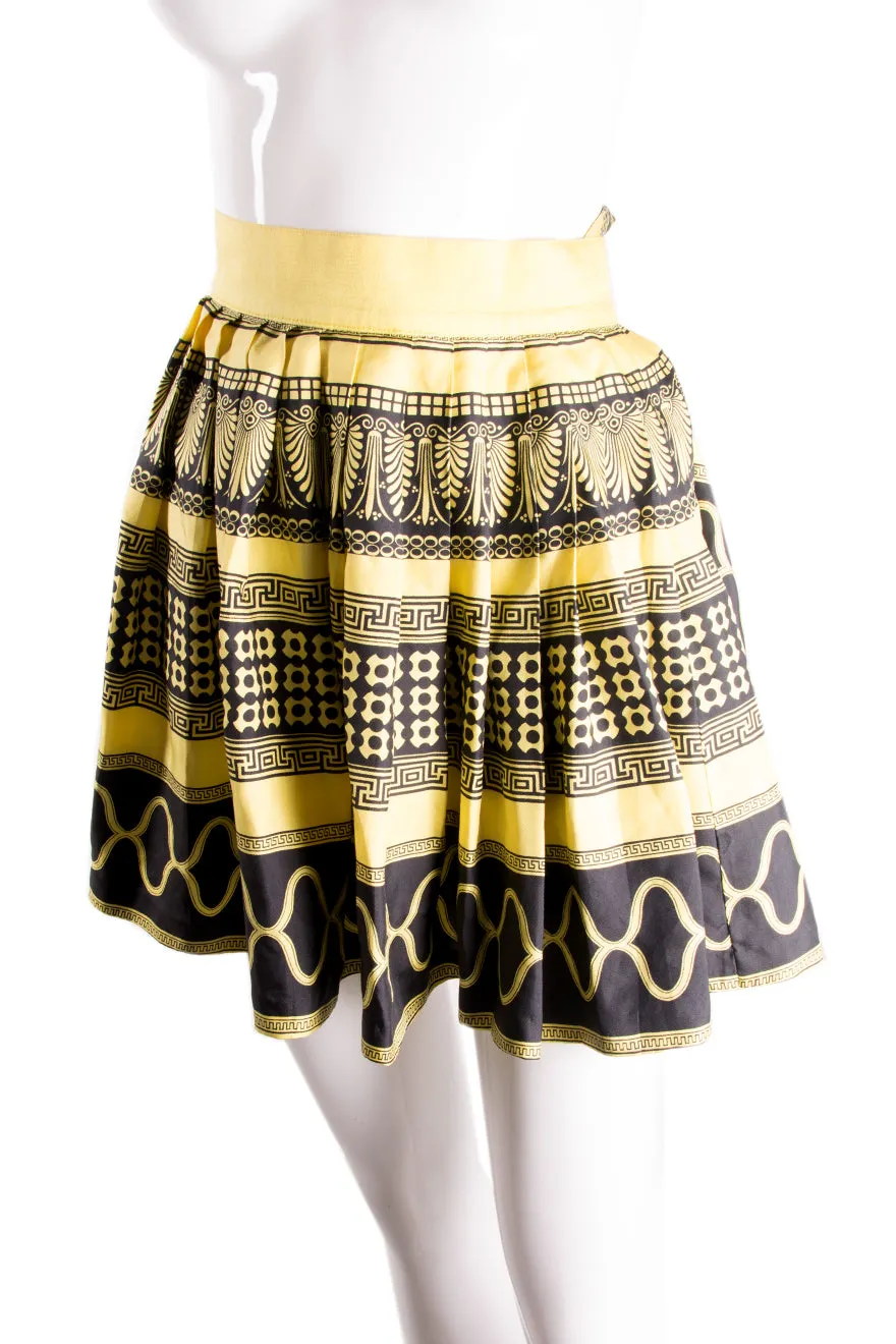 Silk Greek Key Print Skirt