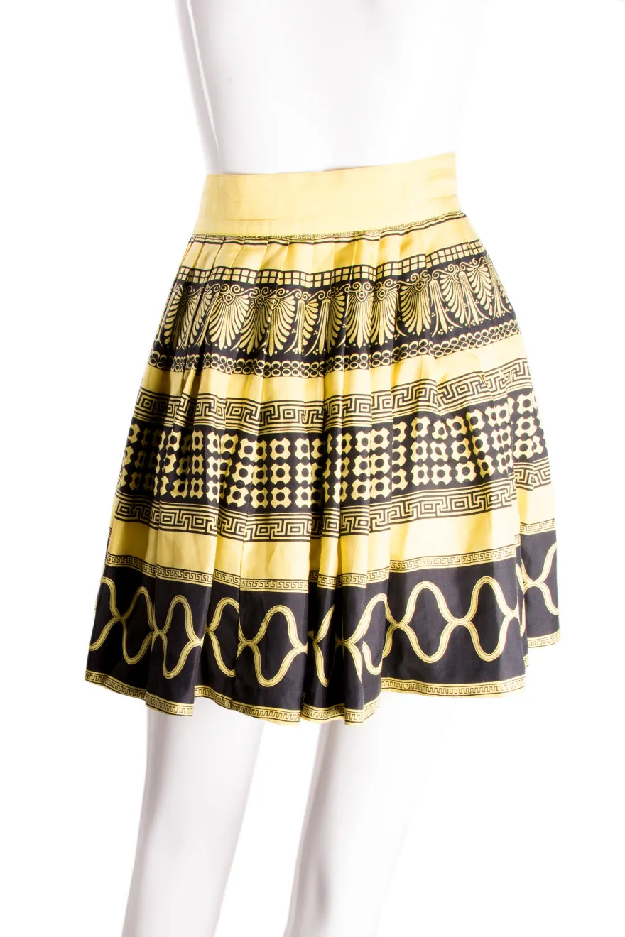 Silk Greek Key Print Skirt