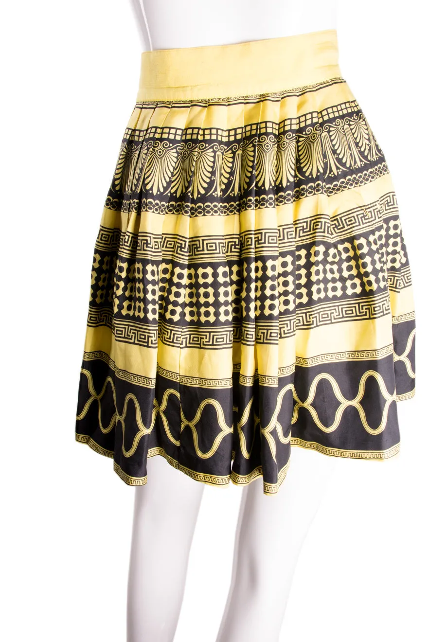 Silk Greek Key Print Skirt