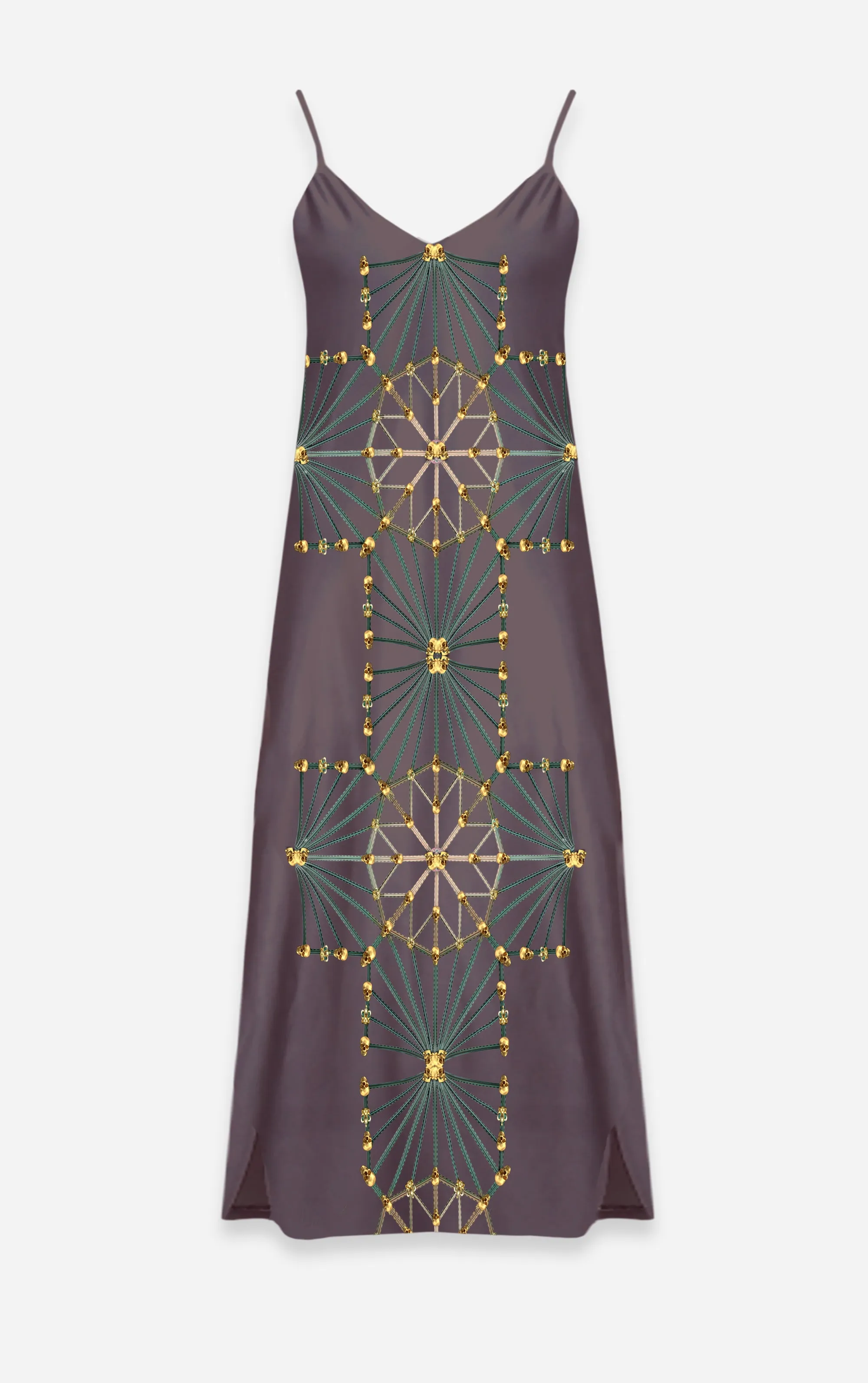 Skull Cathedral- French Gothic V Neck Slip Dress in Muted Eggplant Wine | Glam Macabre™ Collection