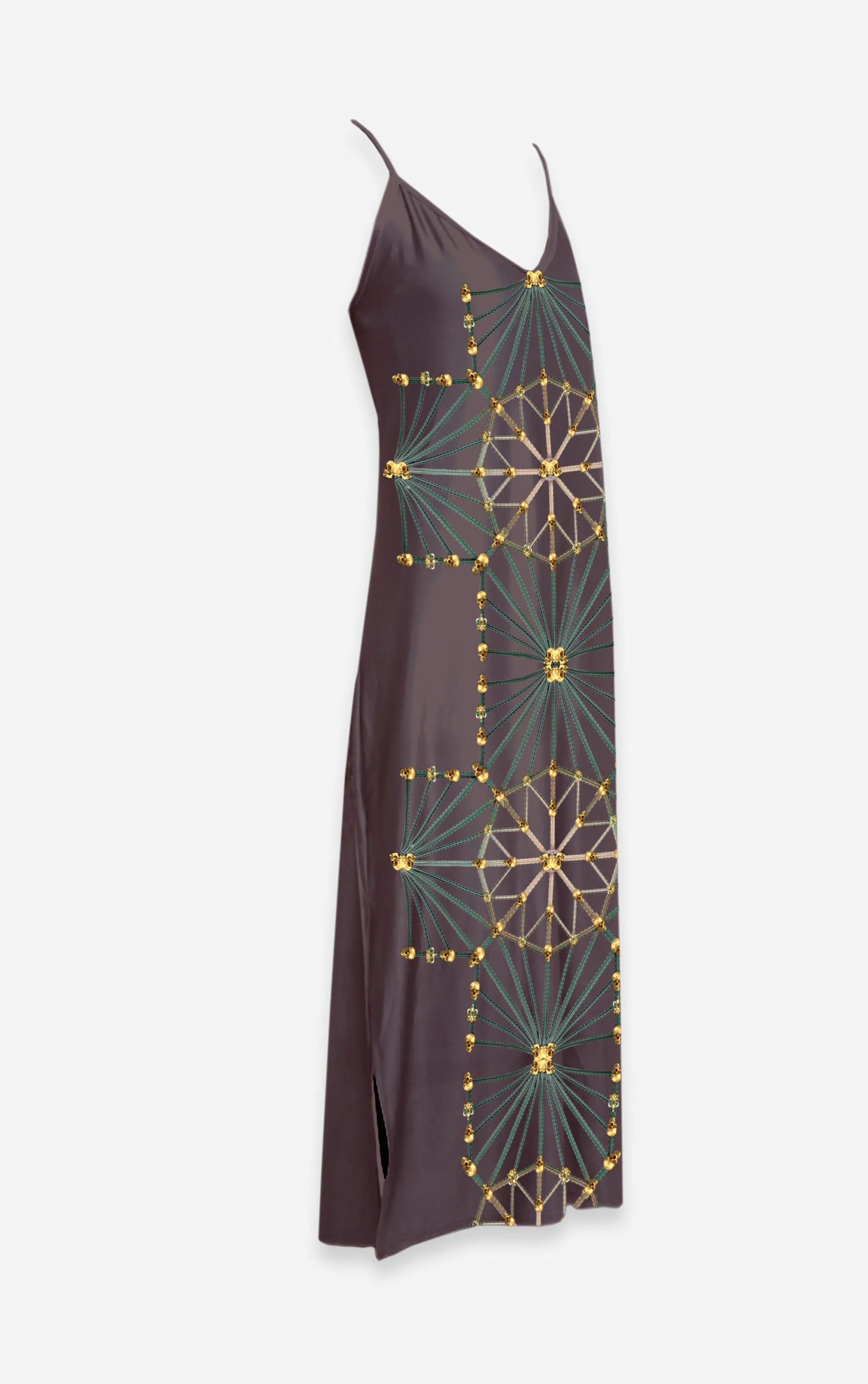 Skull Cathedral- French Gothic V Neck Slip Dress in Muted Eggplant Wine | Glam Macabre™ Collection