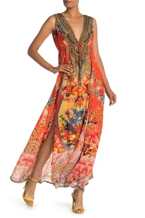 Sleeveless Orange Summer Maxi Dress