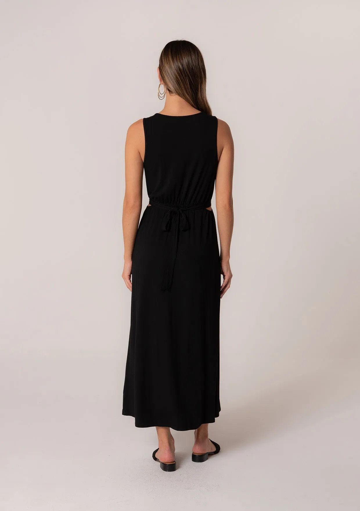 Sleeveless V Neck Tie Back Cut Out Maxi Dress