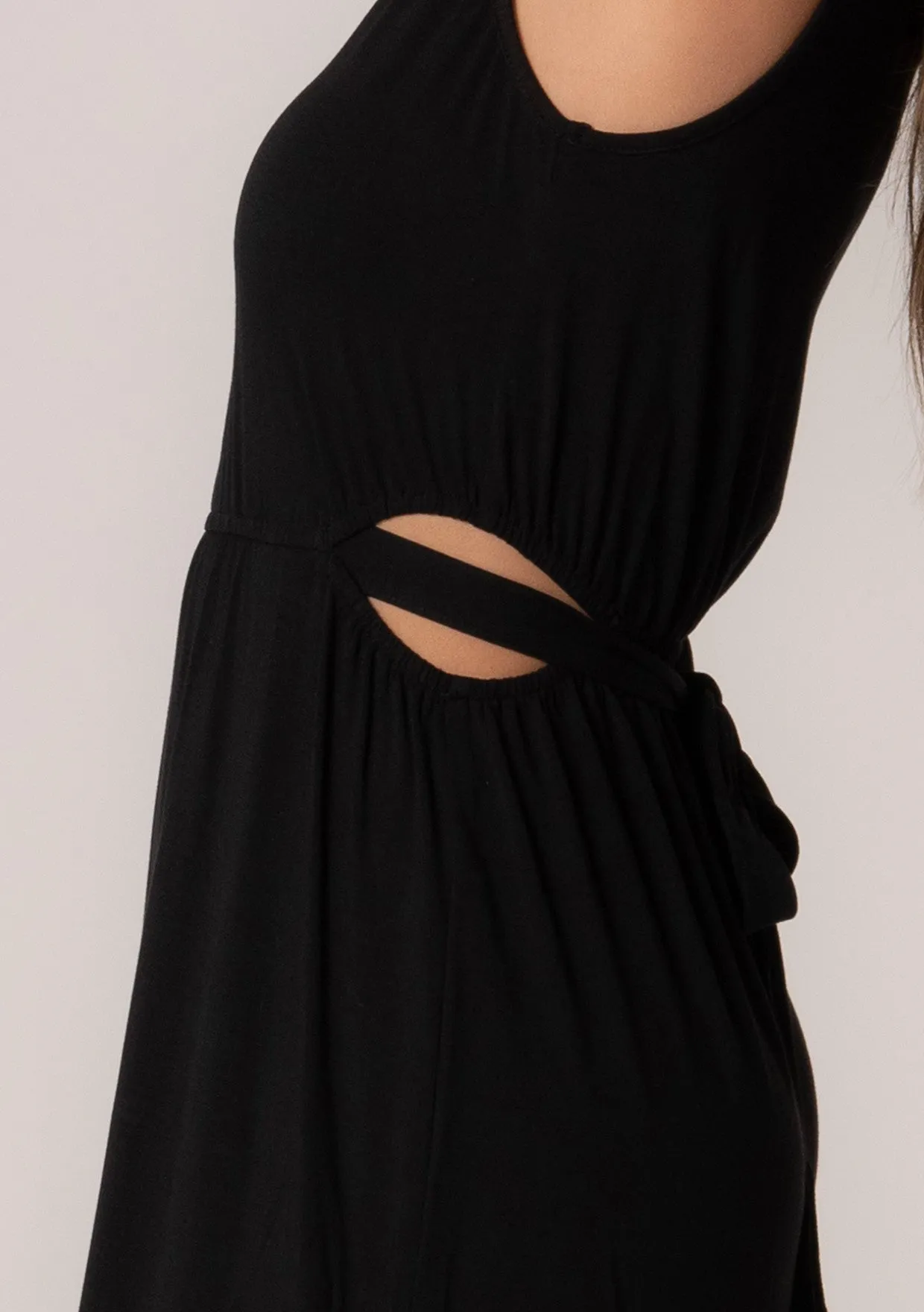 Sleeveless V Neck Tie Back Cut Out Maxi Dress