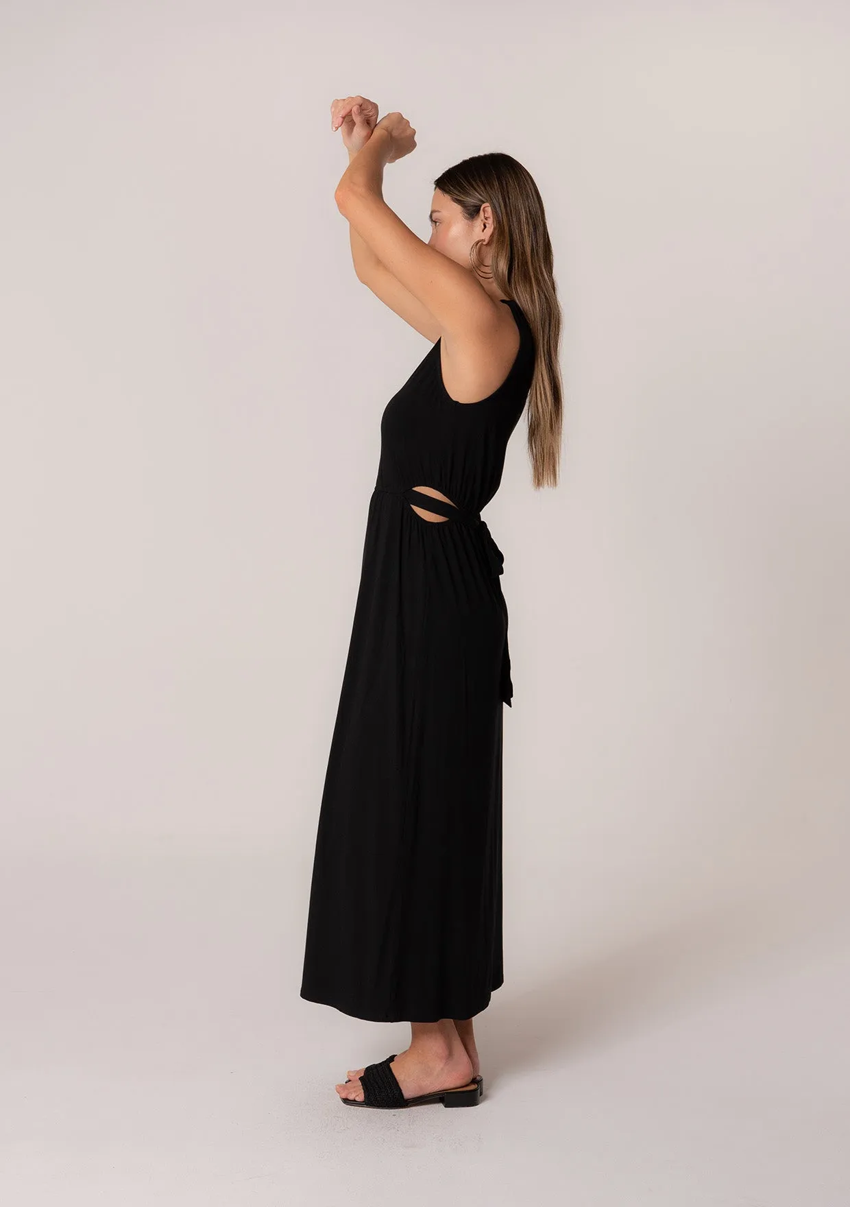 Sleeveless V Neck Tie Back Cut Out Maxi Dress