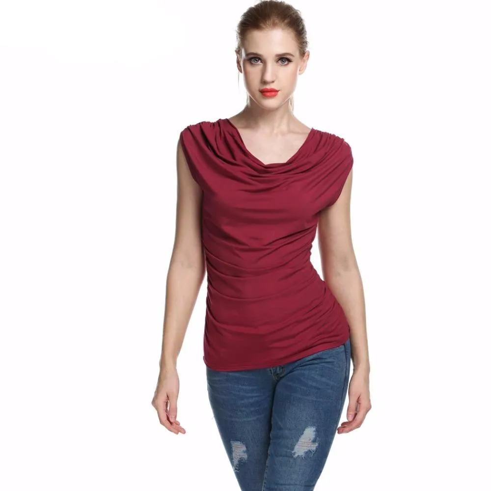 Slim Fit Sleeveless Cowl Neck Shirt
