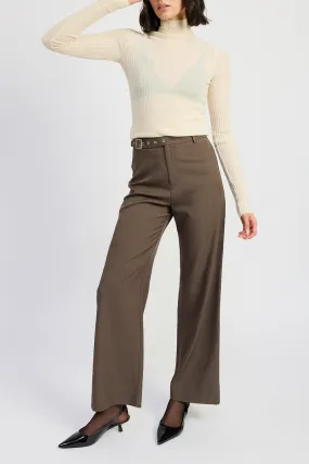 Straight Leg High Waist Buckle Trousers