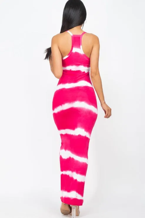 Stripe Tie-Dye Printed Maxi Dress