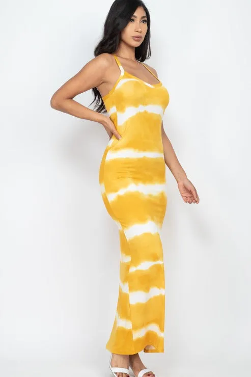 Stripe Tie-Dye Printed Maxi Dress