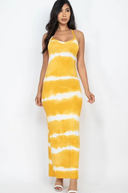 Stripe Tie-Dye Printed Maxi Dress