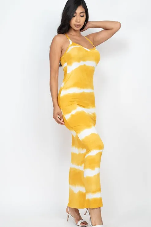 Stripe Tie-Dye Printed Maxi Dress