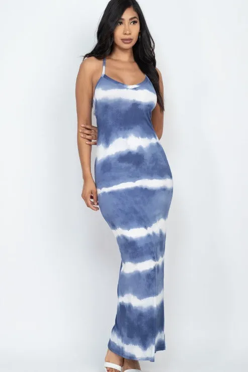 Stripe Tie-Dye Printed Maxi Dress