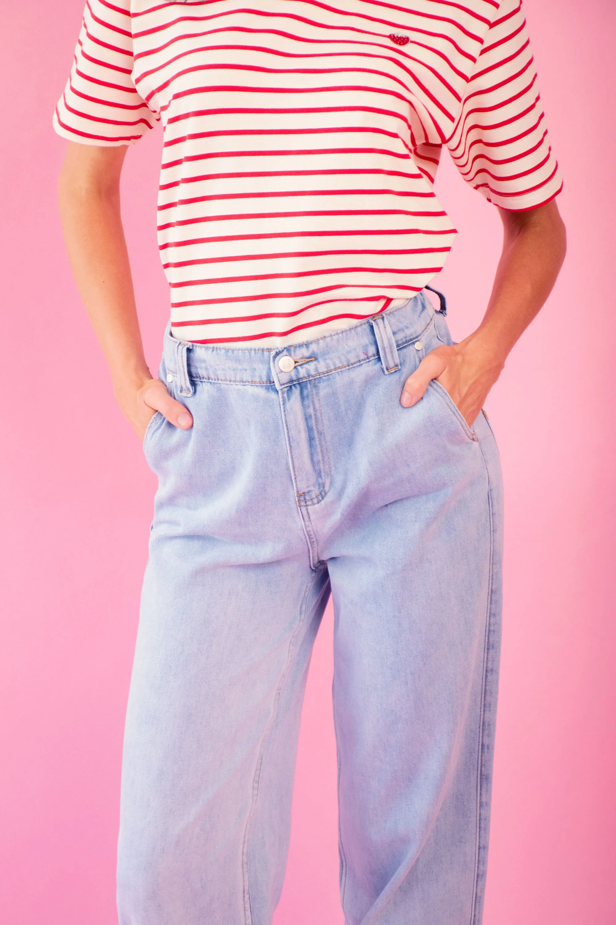Striped Tee with Embroidered Strawberry