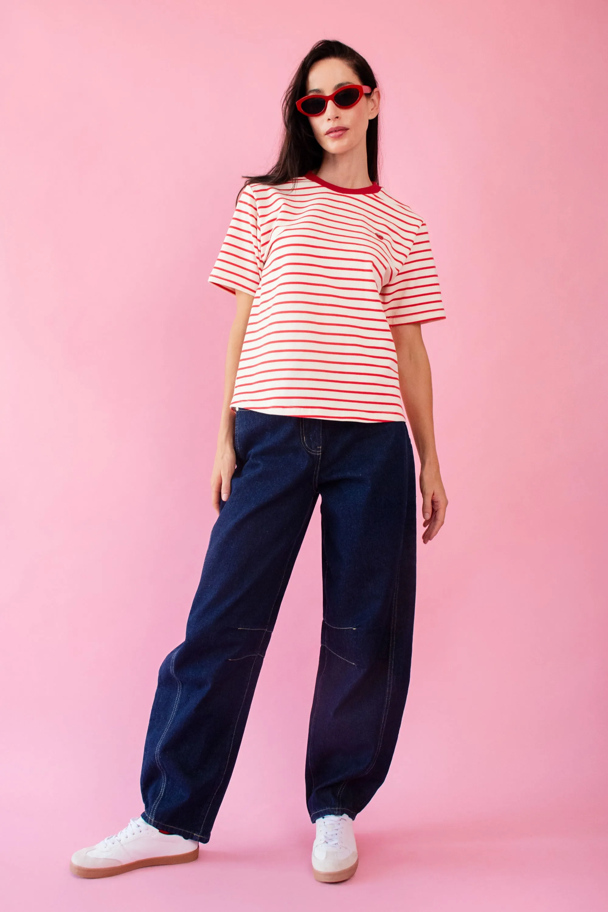 Striped Tee with Embroidered Strawberry