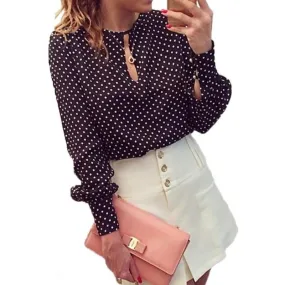 Summer Chiffon Polka Dot Casual Long Sleeve Shirt