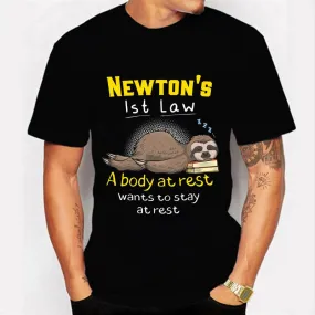 Summer Outfits Men Streetwear Funny Physics Joke Sloth 3D Print T-shirt Clothes Black Male T-shirts  Mens Unisex T Shirt