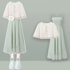 Sweet Floral Lace Top Green Slip Dress