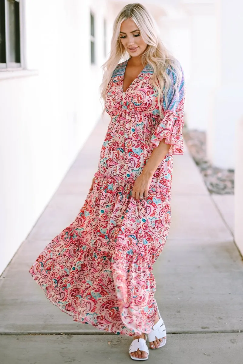 Sweet Taste Paisley Print Maxi Dress with Sleeves