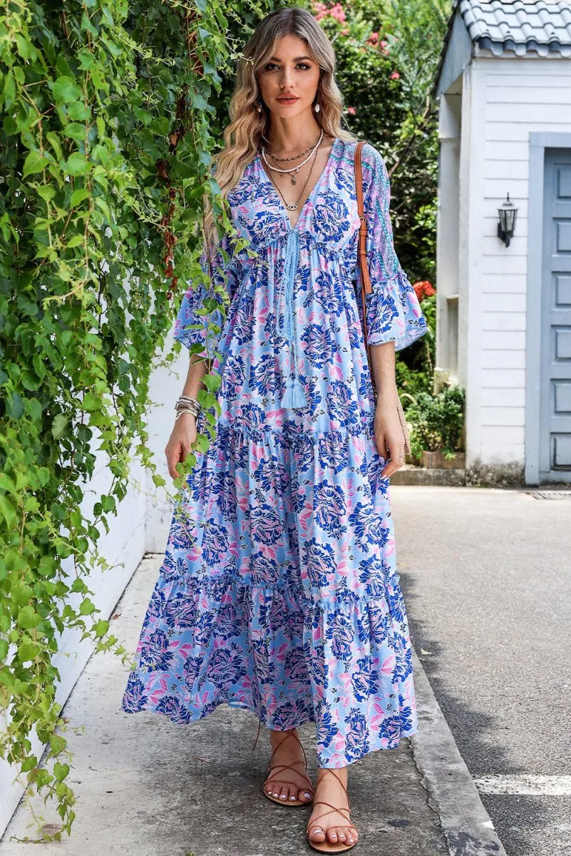 Sweet Taste Paisley Print Maxi Dress with Sleeves