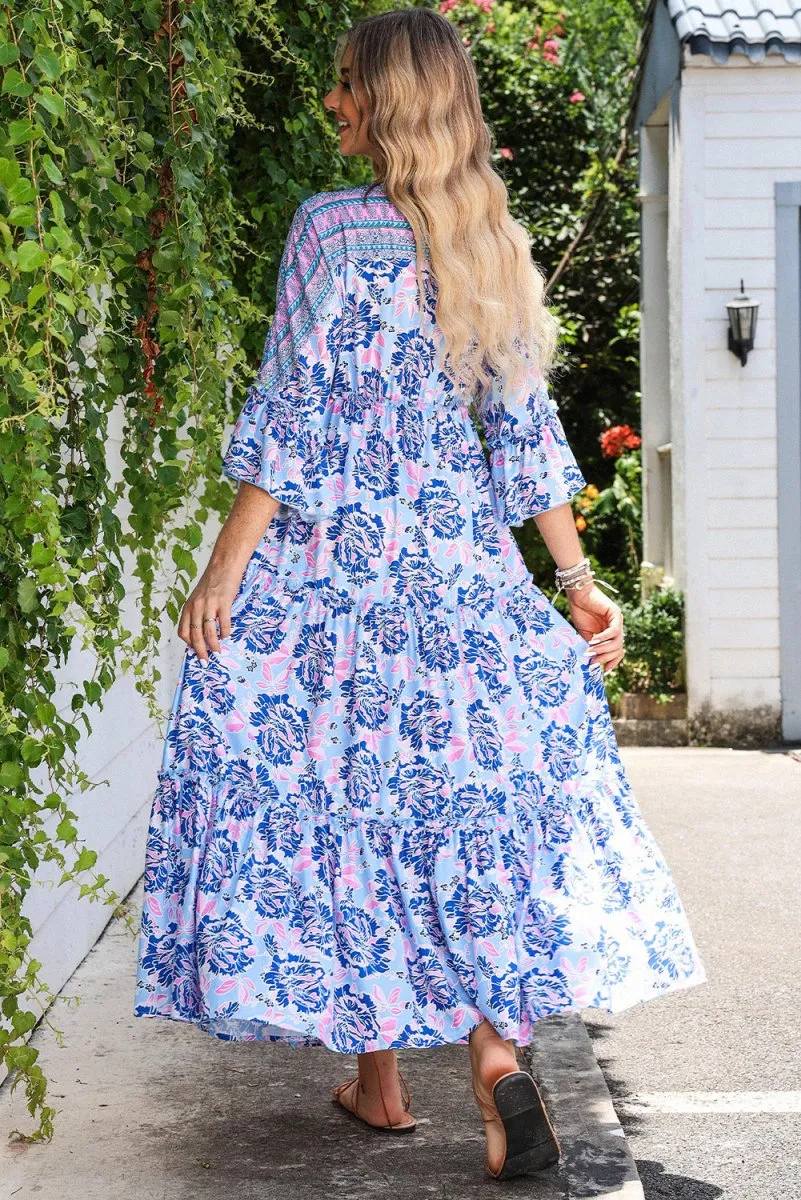 Sweet Taste Paisley Print Maxi Dress with Sleeves