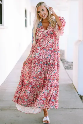 Sweet Taste Paisley Print Maxi Dress with Sleeves