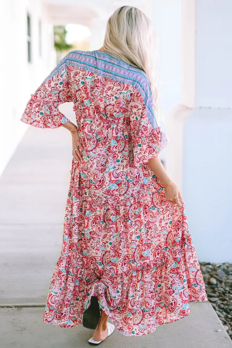 Sweet Taste Paisley Print Maxi Dress with Sleeves