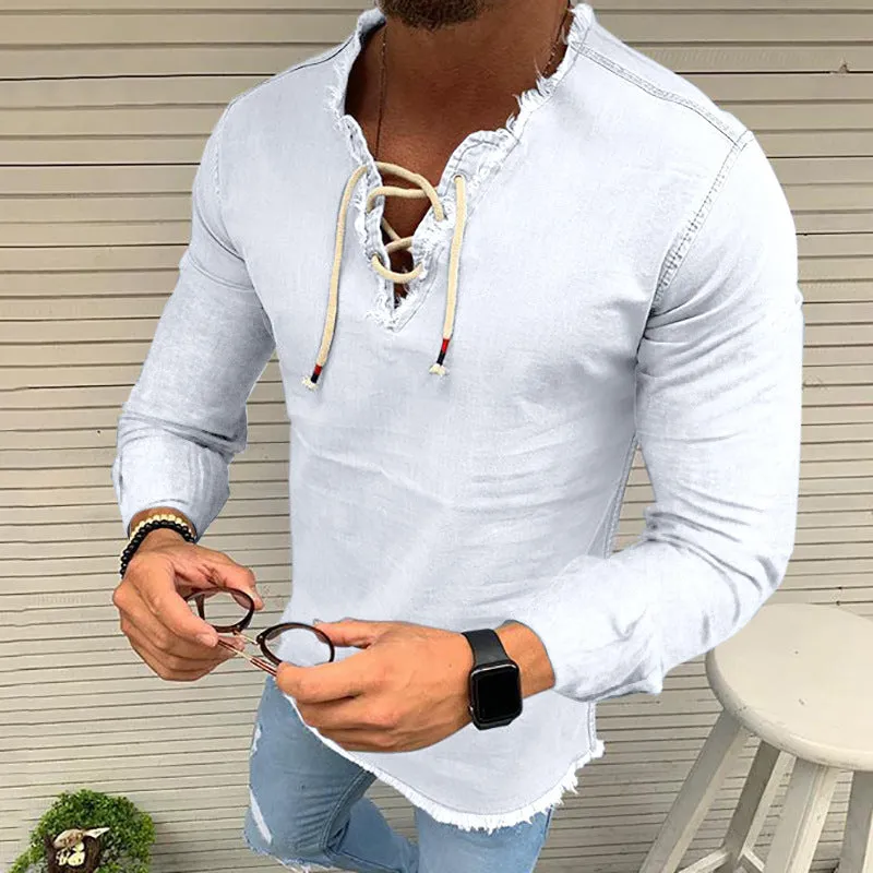Tassel Elastic Men's Denim Shirt Men's