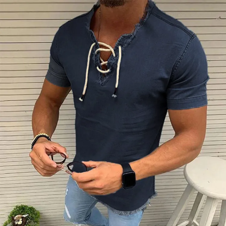 Tassel Elastic Men's Denim Shirt Men's