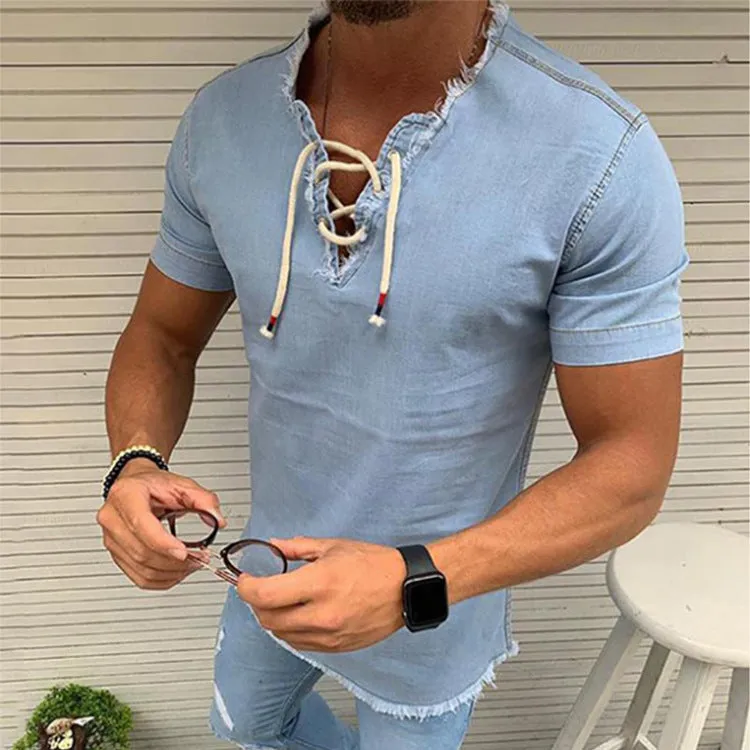 Tassel Elastic Men's Denim Shirt Men's