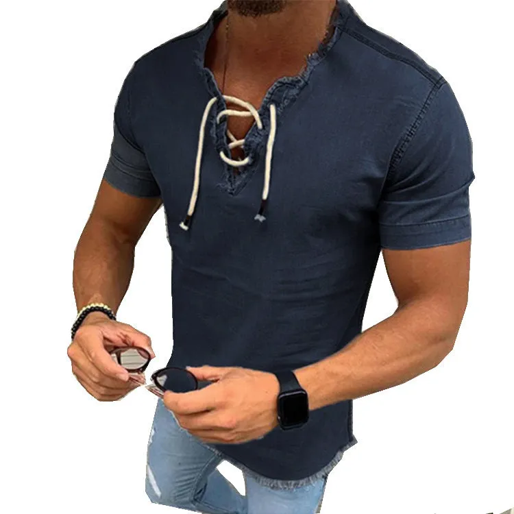 Tassel Elastic Men's Denim Shirt Men's