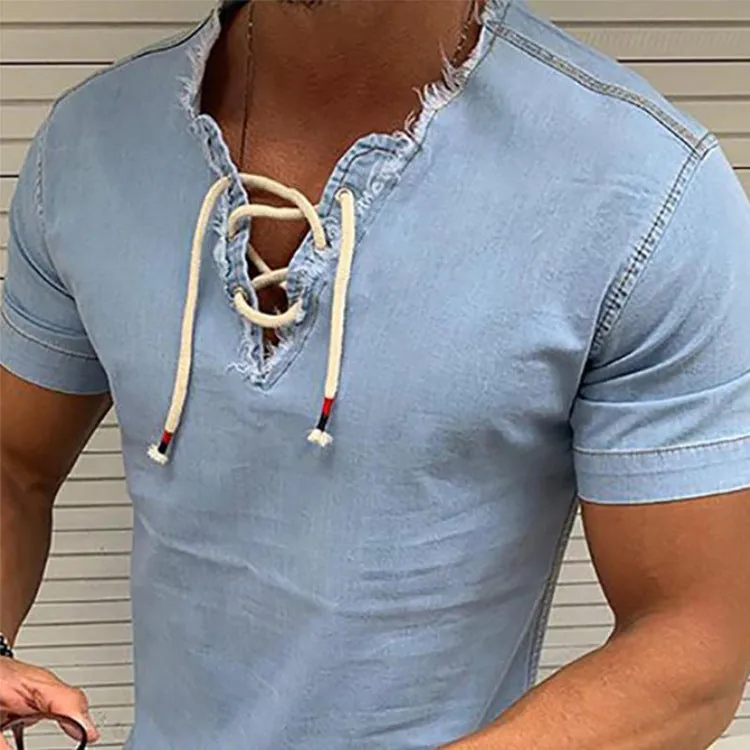Tassel Elastic Men's Denim Shirt Men's