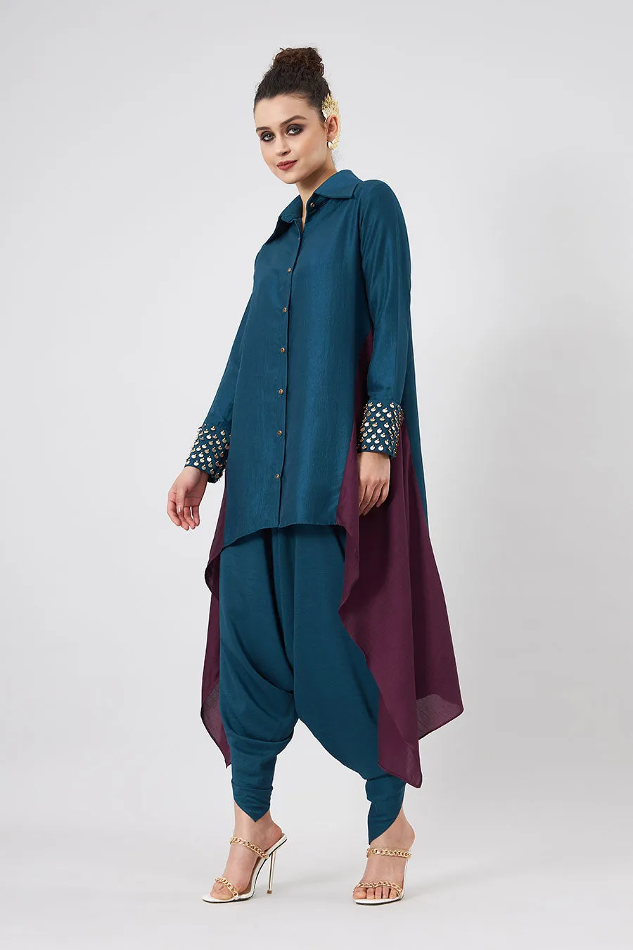 Teal Embellished Tunic & Pants Co-Ord Set