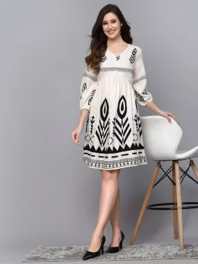 TUNIC-Off White, Rayon Printed