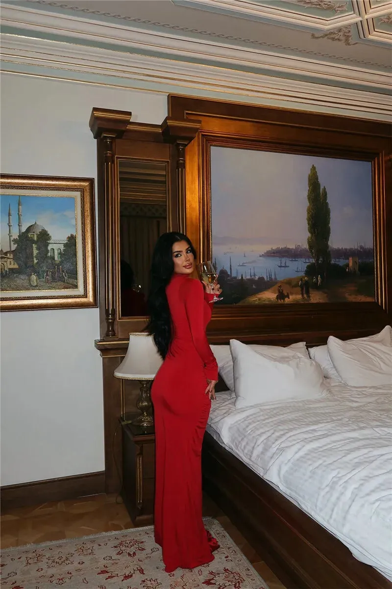 Turtleneck Hollow Out Thigh High Split Dress