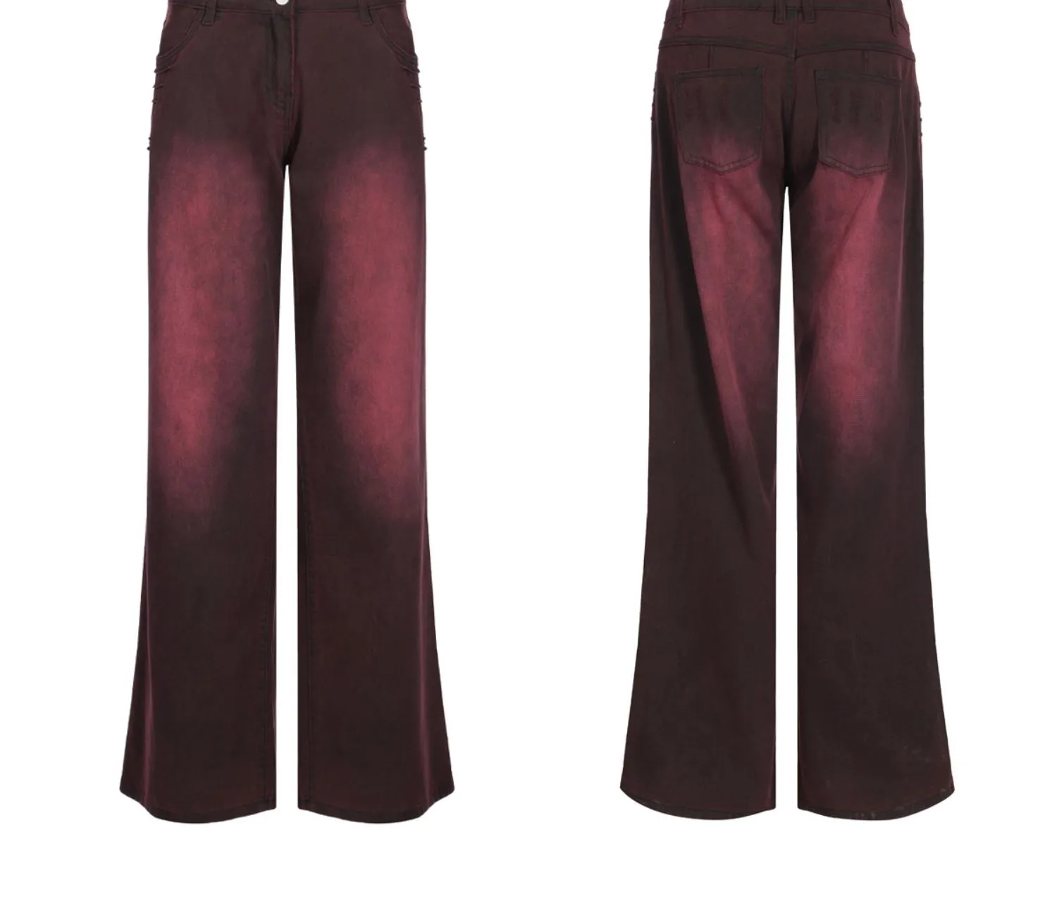 Unicorn Blood Washed Red Zip Up Shirt High Waist Straight Leg Pants Matching Set