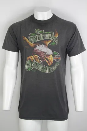 Vintage 1991 Harley Davidson 'Live To Ride' 3D Print Single Stitch T-shirt - XL