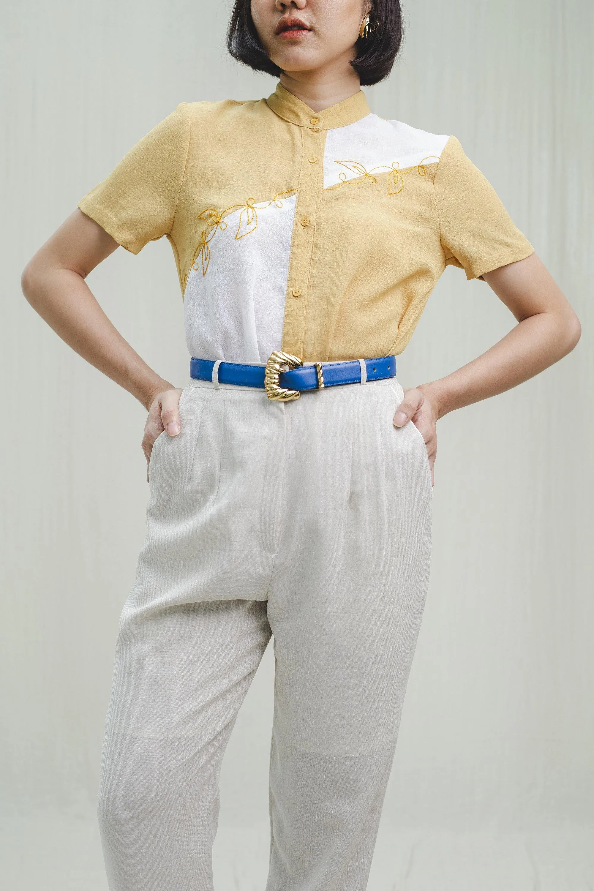 Vintage Classic White Slash Front Pocket High Waisted Trousers