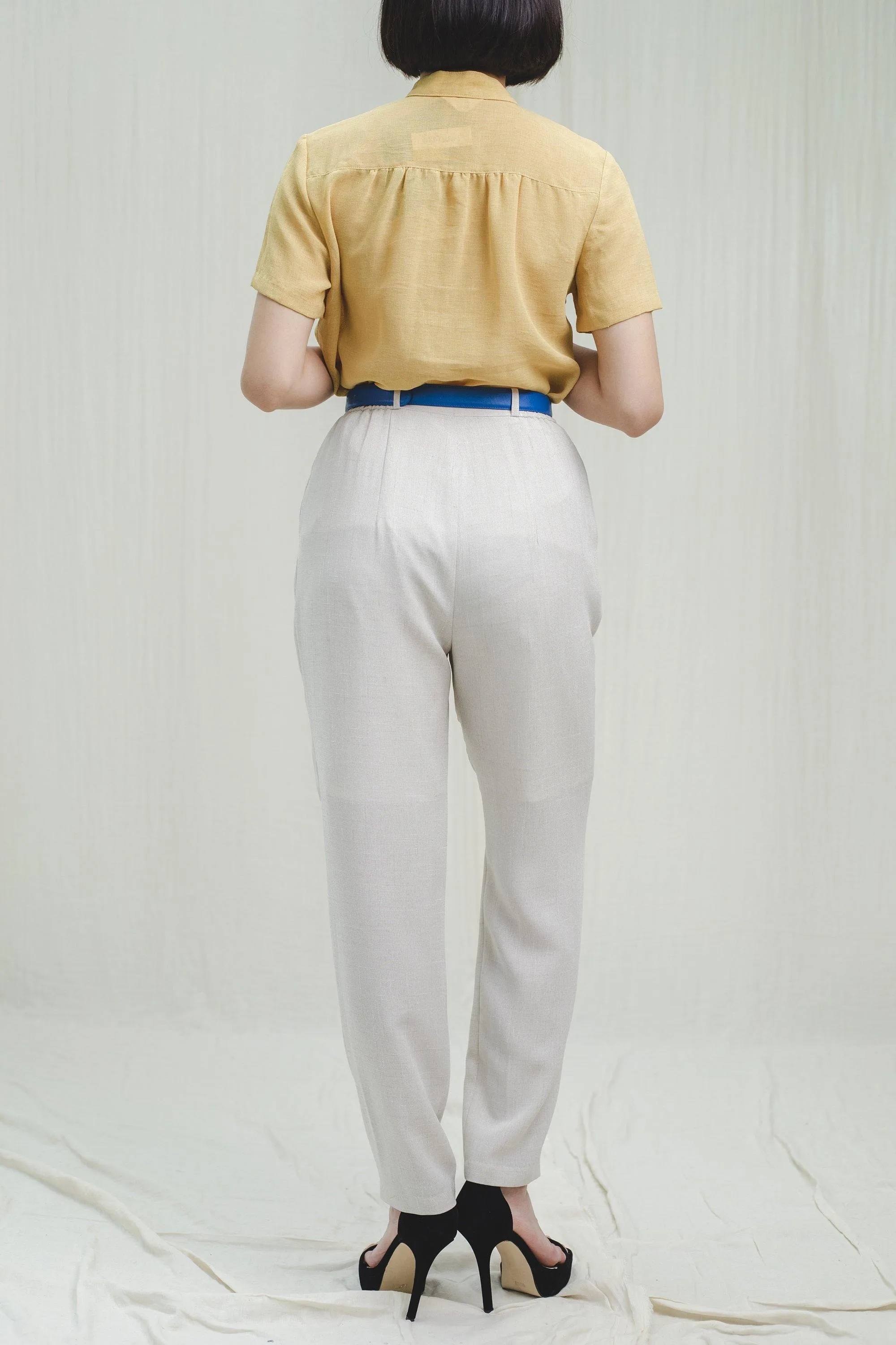 Vintage Classic White Slash Front Pocket High Waisted Trousers