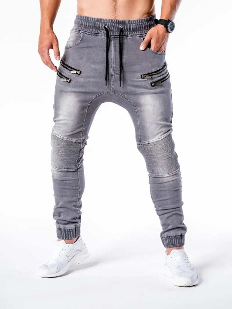 Voguable Blue Vintage Man Jeans Business Casual Classic Style Denim Male Cargo Pants More Pockets Frenum Ankle Banded Casual Pants S-3XL