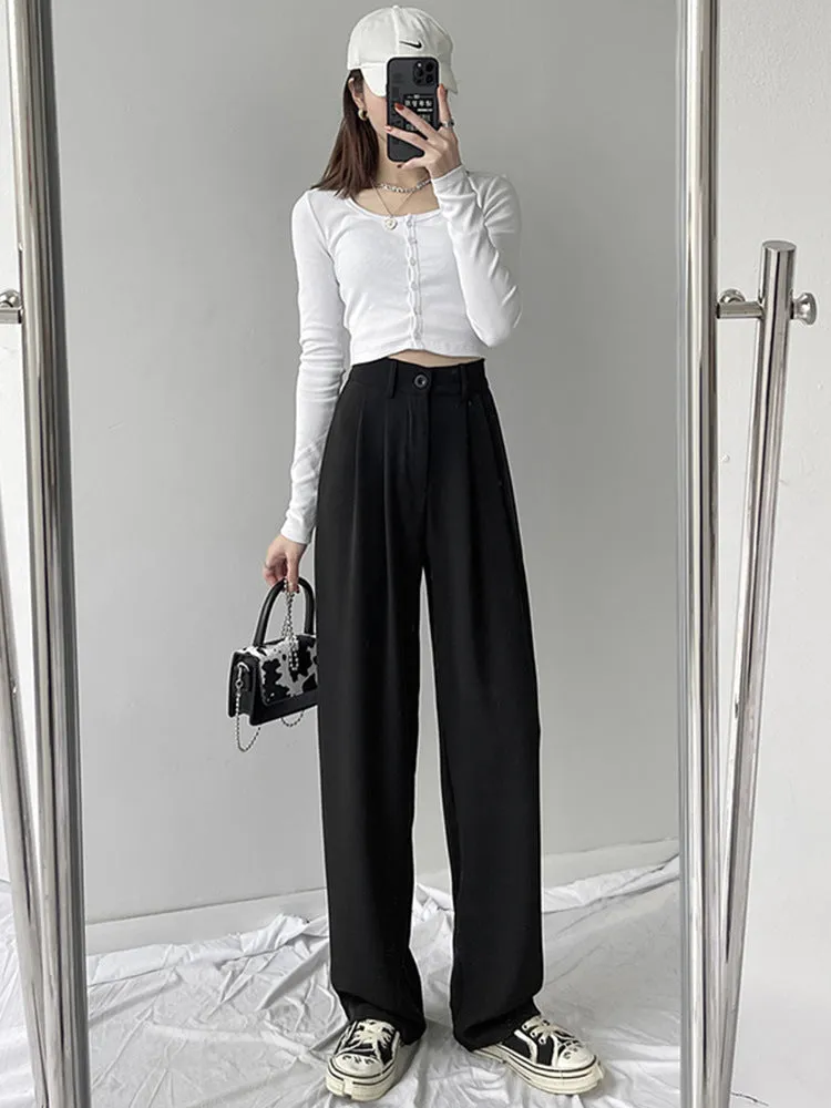 Wide-leg High Waist Drape Mopping Pants