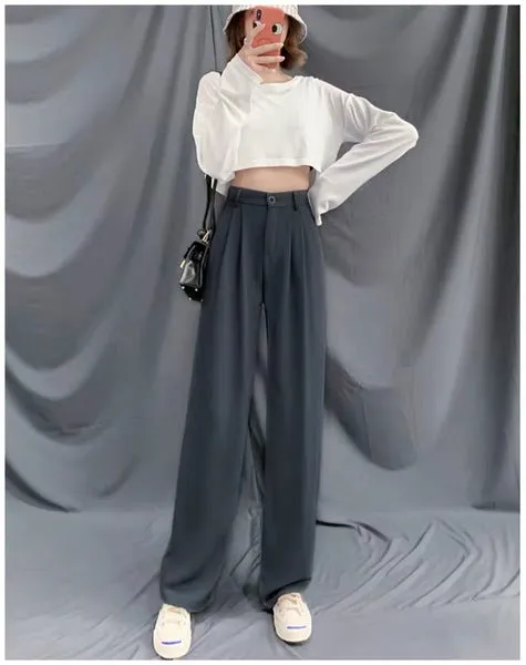 Wide-leg High Waist Drape Mopping Pants