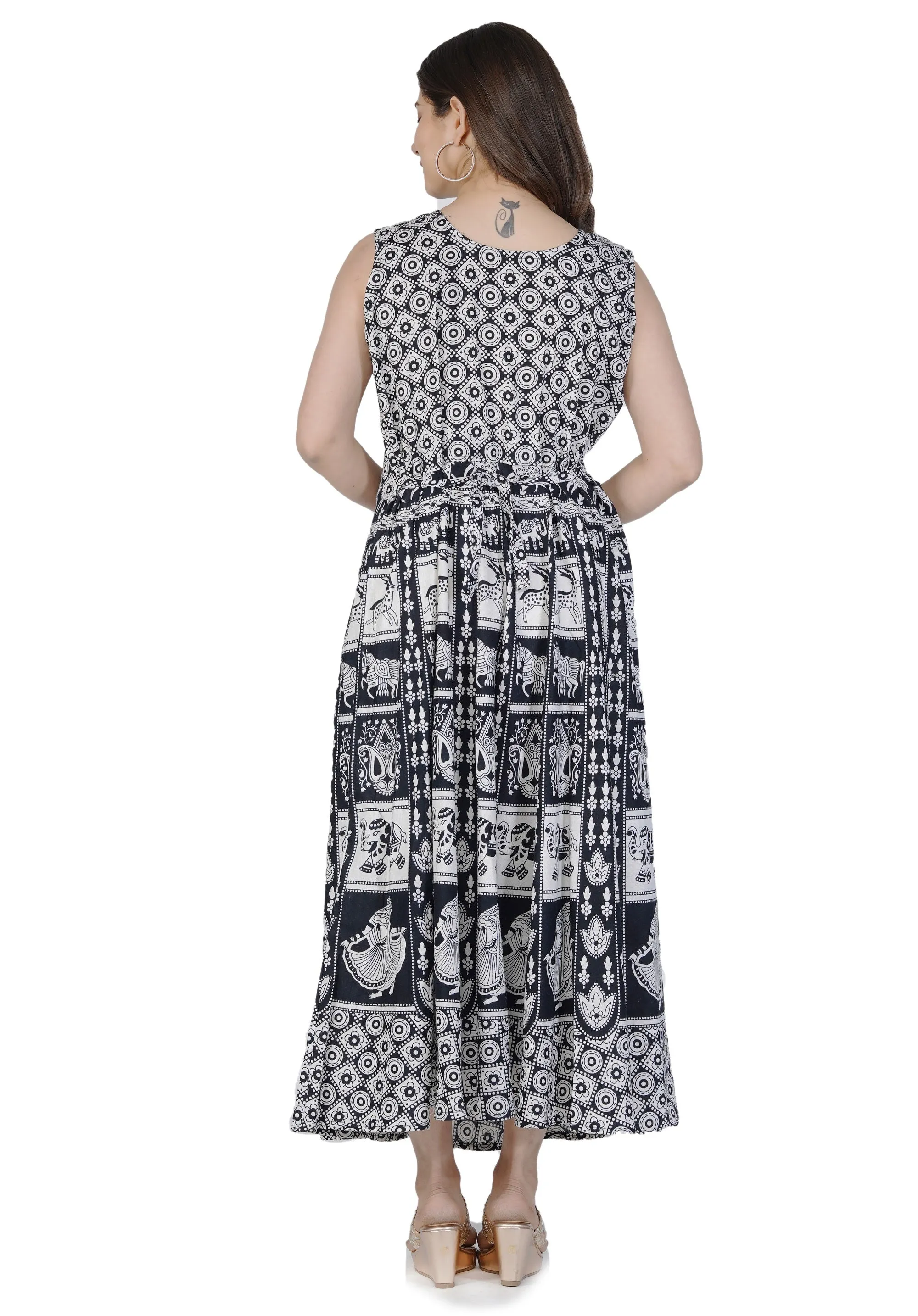 Women Cotton Maternity Semi-Stitched Fabric Maxi Dress -Free Size