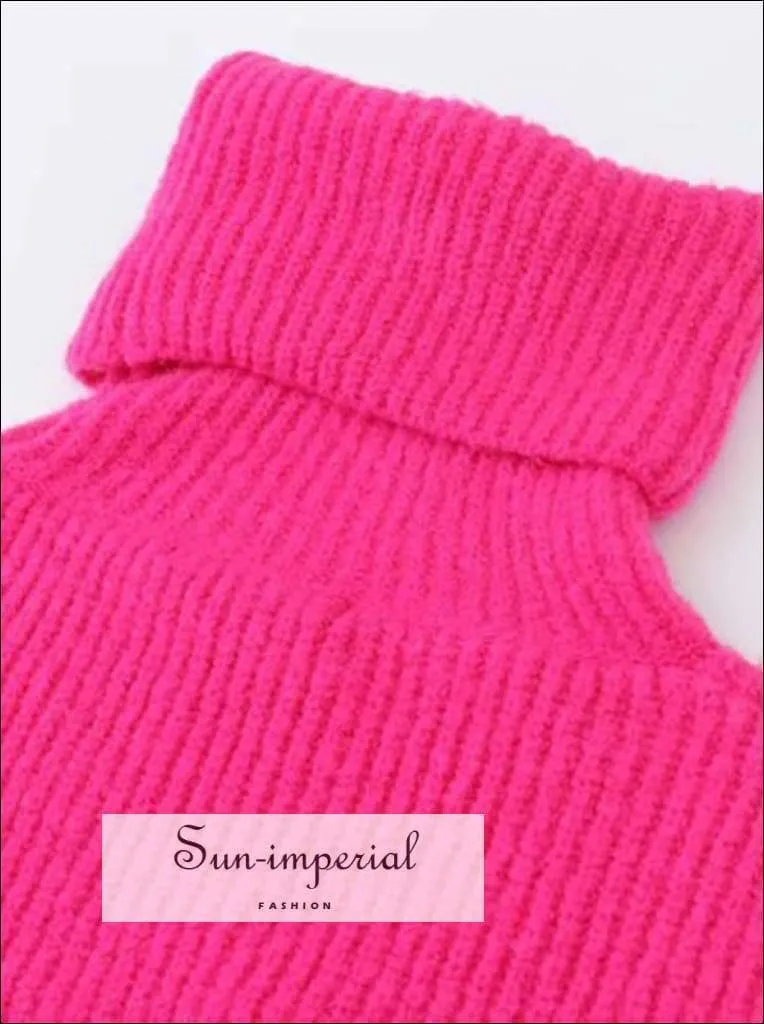 Women Red Oversized Turtleneck Loose Pullovers Jumper Soft Warm Sweater