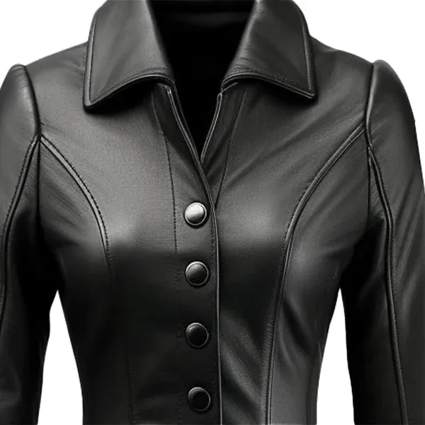 Women's Black Falk Long Genuine Leather Trench Coat