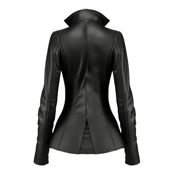 Women's Black Falk Long Genuine Leather Trench Coat