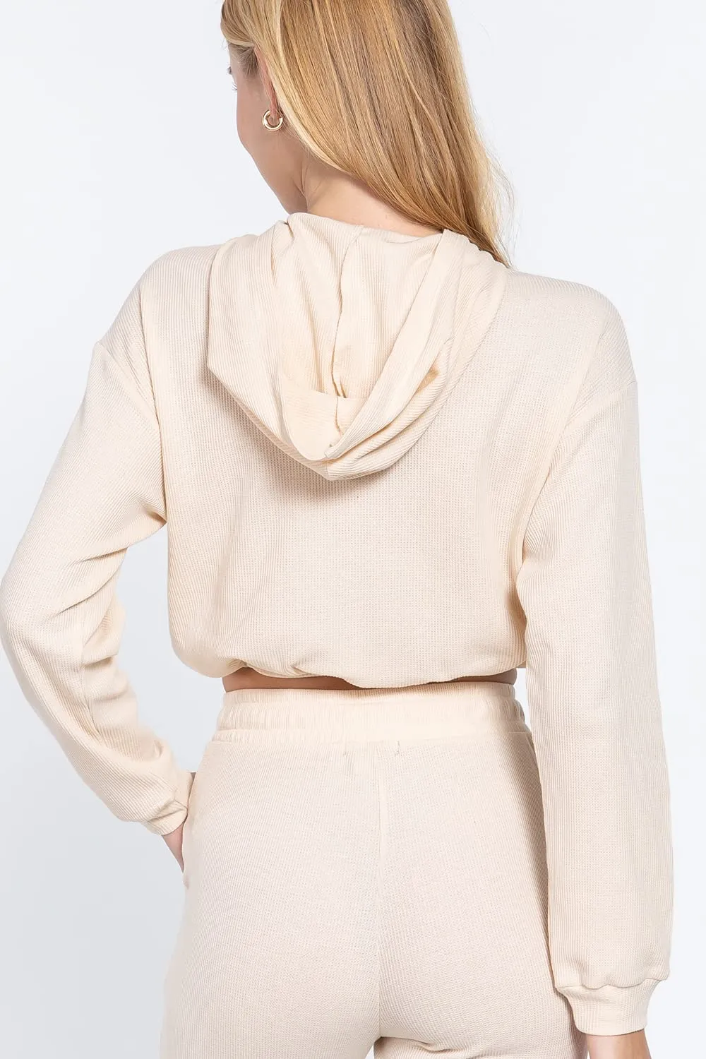 Women's Long Sleeve Waist Drawstring Hoodie Knit Top