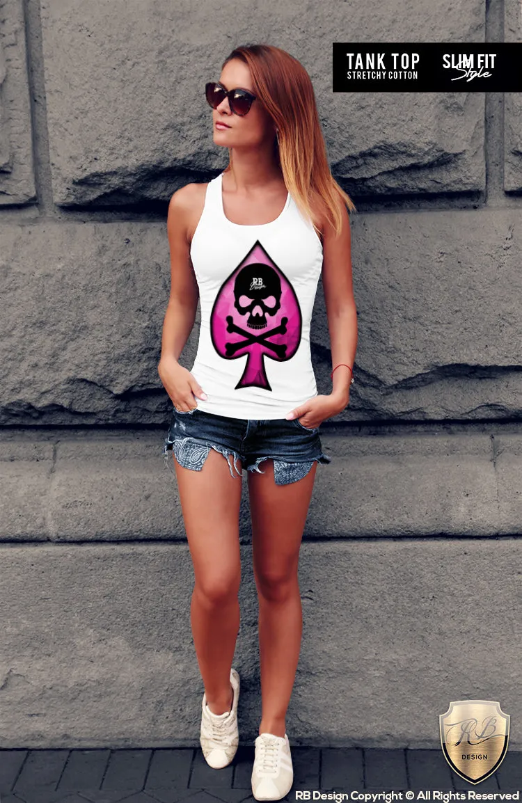 Women's RB Design Skull T-shirt Spades Tank Top WD277